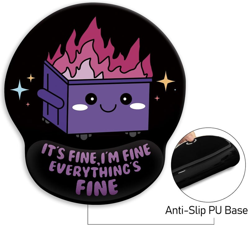 Blusabaca Funny Cute Mouse Pad with Wrist Rest, Dumpster on Fire Ergonomic Mouse Pads Wrist Support for Desk, Mousepad for Wireless Mouse Gaming Laptop Work Home Desk Accessories Office Supplies Decor - Image 5
